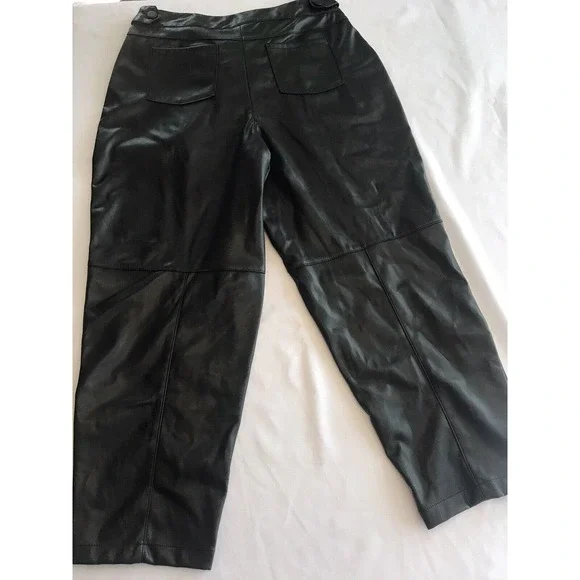 Ryegrass Black Faux Leather Tie Front Pants Button Ankle Womens Sz 10 Wide Taper - Picture 13 of 14